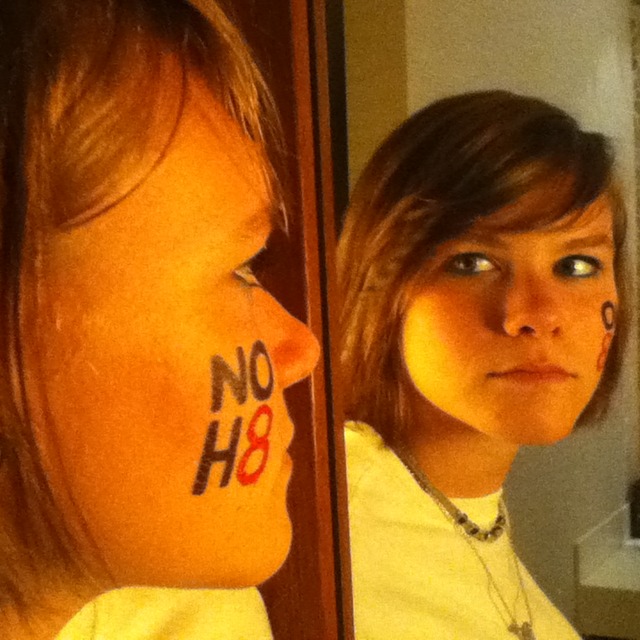 Haley Drozdowicz - This was taken after the NO H8 photoshoot in Milwaukee, Wisconsin.  The desperation for LGBTAQIQ equality is reflected in the mirror's glare. <3