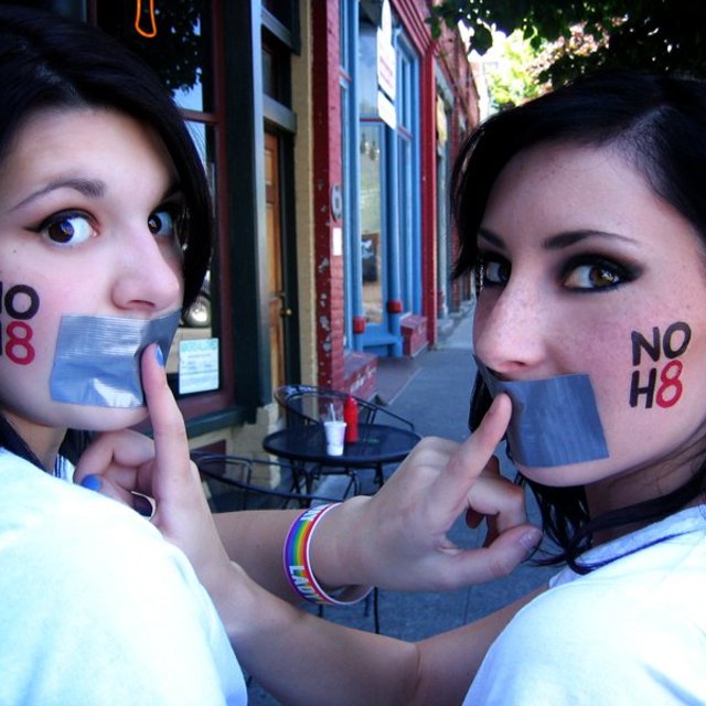 Peggi Odle - Since we live in a small town, we can't attend the NOH8 events, so we took our personal campaign to the streets.  We gained a lot of attention!