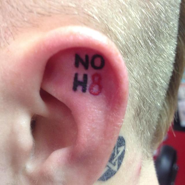 Joseph Lee - NOH8 tattoo!! Got this done inside both my ears. Its has a lot of people talking :)