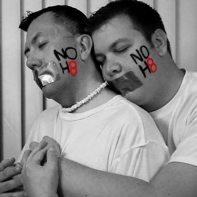 Ethan - Boyfriend and I met at our college at Colorado State University, it was love at first site.  I asked him if he wanted to take a NOH8 photo and he said I would be glad to!  I want the world to know how much we love eachother.  The more hate we get, the stronger our love becomes!

I never knew what NOH8 campaign was, nor did I even understand the pictures people were taking until I learned about the entire project/campaign.  

Growing up in Pueblo, CO and surrounded by a huge population of conservative family, peers and religious background was extremely hard.  I had a very hard life, until I went to Clearfield Job Corps and found out who I really was and met the most wonderful GLBT people on this earth.  I then transfered to Colorado State University in Fort Collins, CO.  

During the Matthew Shepard incident that took place, I was in the transition of forming a chapter of Delta Lambda Phi a Gay Fraternity for Progessive Men.  Upon starting the colonization process I recieved numerous hate mail, negative phone messages and gay bashing threats made to me.  The threats got so serious that I made National news including New York Times and many other State Newspapers as well as 9News Denver CO.  I also had a feature page in the Advocate Magazine.  I told the public, the more Hate I got, the more Stronger I would become in forming a Gay Fraternity as well as fighting for the youth and activism.  

In 2012 I met a wonderful gay named George and I showed him the true meaning of NOH8.  He is not fully out and I support him 100% in whatever he is doing.  Just recently we made a video of eachother, and NOH8 photos and did such a good job.

He told me we can't get married however we can wear rings of our committment.  To me getting the sacrament of marriage is just a term that we all want.  What means to me the most is we show our love for eachother and the more Hate we get from everyone that don't approve of the GLBT lifestyle, the MORE love and stronger we are going to become!

My mother, grandmother, auntie and friends have been especially there for me.  But my boyfriend George has been there for me and we are there for eachother!  NOH8 is the best thing out there for us!  At least we know where we NOW came from!

Ethan Cordova