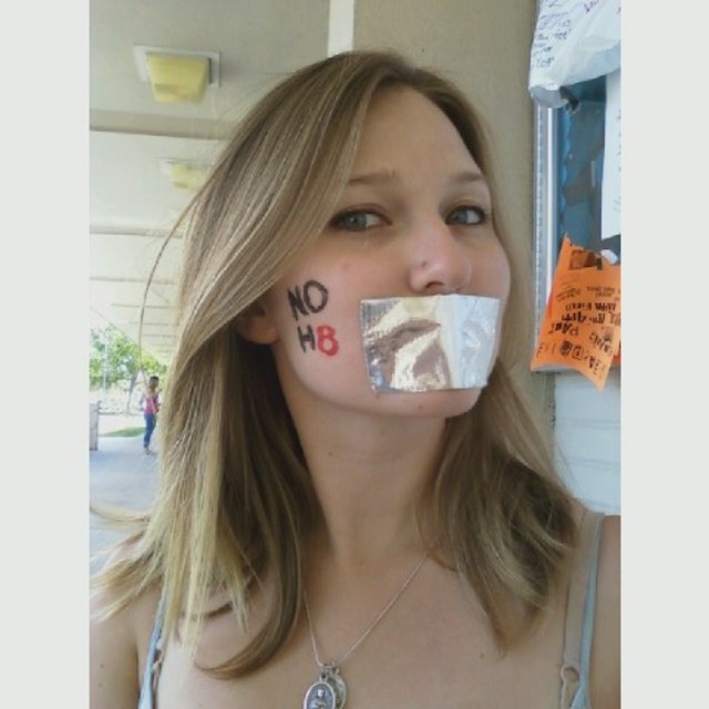 Alexandra Kaudy - Eckerd's Women's Resource Center decided to take the campaign into our own hands in 2010 on the Day of Silence. I have always been a proud supporter. At the time this photo was taken, NoH8 was unwilling to allow us to use their copyrighted material, however as we did not use this for any sort of publicity and only for a display at our college drag show, more than 300 students happily took NOH8 pictures with us. Some even painted the logo on their chests to show support. 