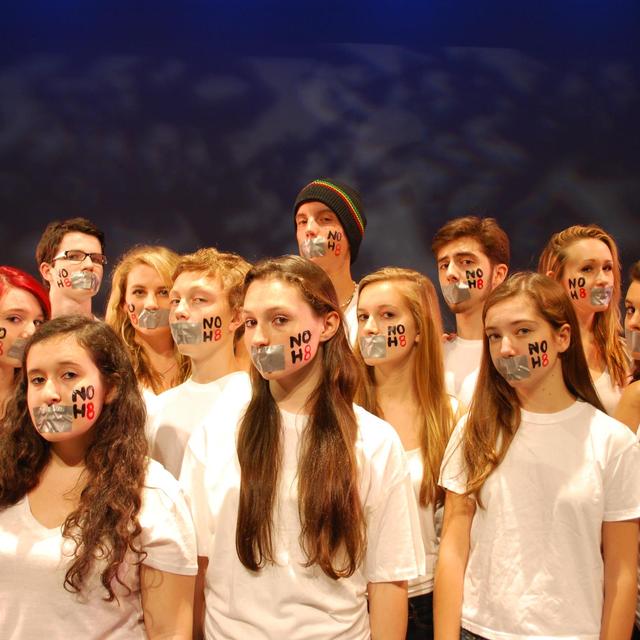 Tori Pavlock - In this photo, the cast and crew of The Laramie Project at the Maltz Jupiter Theatre (8 p.m., Sept. 8 – call 575-2223 for tickets!) participate in The NOH8 Campaign: a photographic silent protest created by celebrity photographer Adam Bouska and partner Jeff Parshley in direct response to the passage of Proposition 8 in California. A worldwide movement, photos feature subjects with duct tape over their mouths, symbolizing their voices being silenced, with "NOH8" painted on one cheek in protest. The NOH8 Campaign is a charitable organization whose mission is to promote marriage, gender and human equality through education, advocacy, social media, and visual protest.