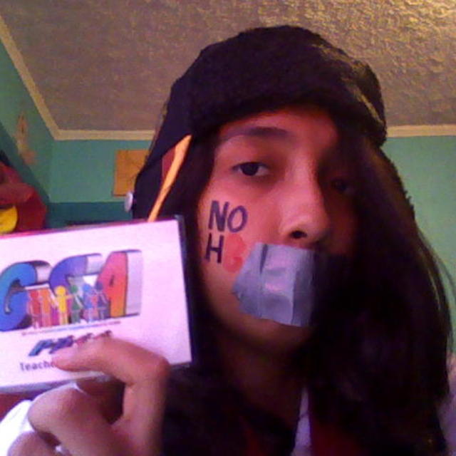 Mia Villa - Happy 2nd Year Anniversary NOH8! I had to make the NOH8 on my cheek out of tape and a really bad marker, so sorry if it's not particularly good. 

Anyway, I don't have much of a story YET. I'm still at a young age, and I haven't been around a lot, but I've heard stories, I've heard slurs thrown at kids my age that make me cringe, I've had slurs thrown at me and my closest friends in the whole world. Bullying hurts, that's what I'm trying to say, and I hate where it can lead-depression, anger, suicide, etc. 

Last year, I joined my school's GSA and I finally felt like this was a place where I could belong. Back then, there were only about...seven members, I think, including the teachers, but today, there are more than TWENTY, and I'm it's secretary. Just a month ago, my GSA decided to start a GSA Newsletter which will be going around the school, and I was in charge of finding LGBT resources/links. Which is how I found the NOH8 Campaign. And...well, look at me now! :) 

I'm still at a young age, but I know what I want to be, what I want to do: I want to help give everybody the right to love who they want to love and the right to marry who they love. I want to contribute in making this world a better place for us pre-teens and teenagers and, well, EVERYONE, and for the next generation, and the next. :) 

Still, though, sorry for the crummy picture. I was being rushed. :/ 